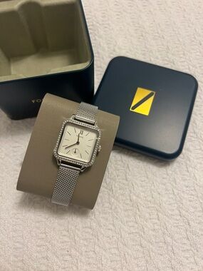 Fossil Silver Square Dial Watch with Crystal Bezel- new with tags!